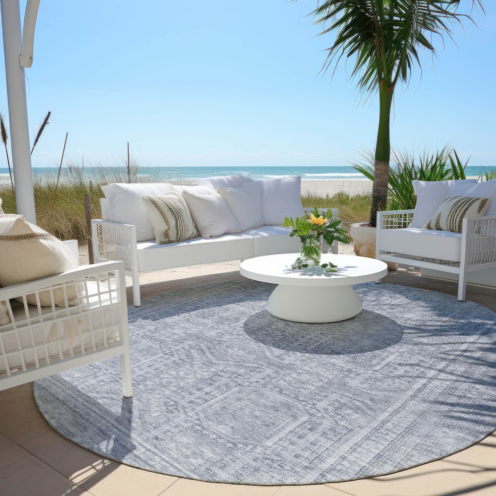 Machine Washable Indoor/Outdoor Chantille Sky 8' x 8' Round Rug. Picture 6