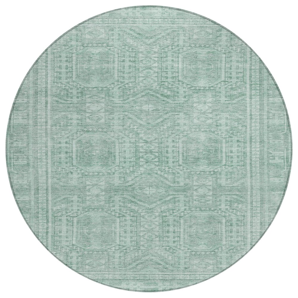 Machine Washable Indoor/Outdoor Chantille Teal 8' x 8' Round Rug. Picture 1