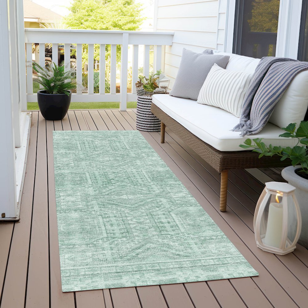 Machine Washable Indoor/Outdoor Chantille Teal 2'3" x 7'6" Runner Rug. Picture 6