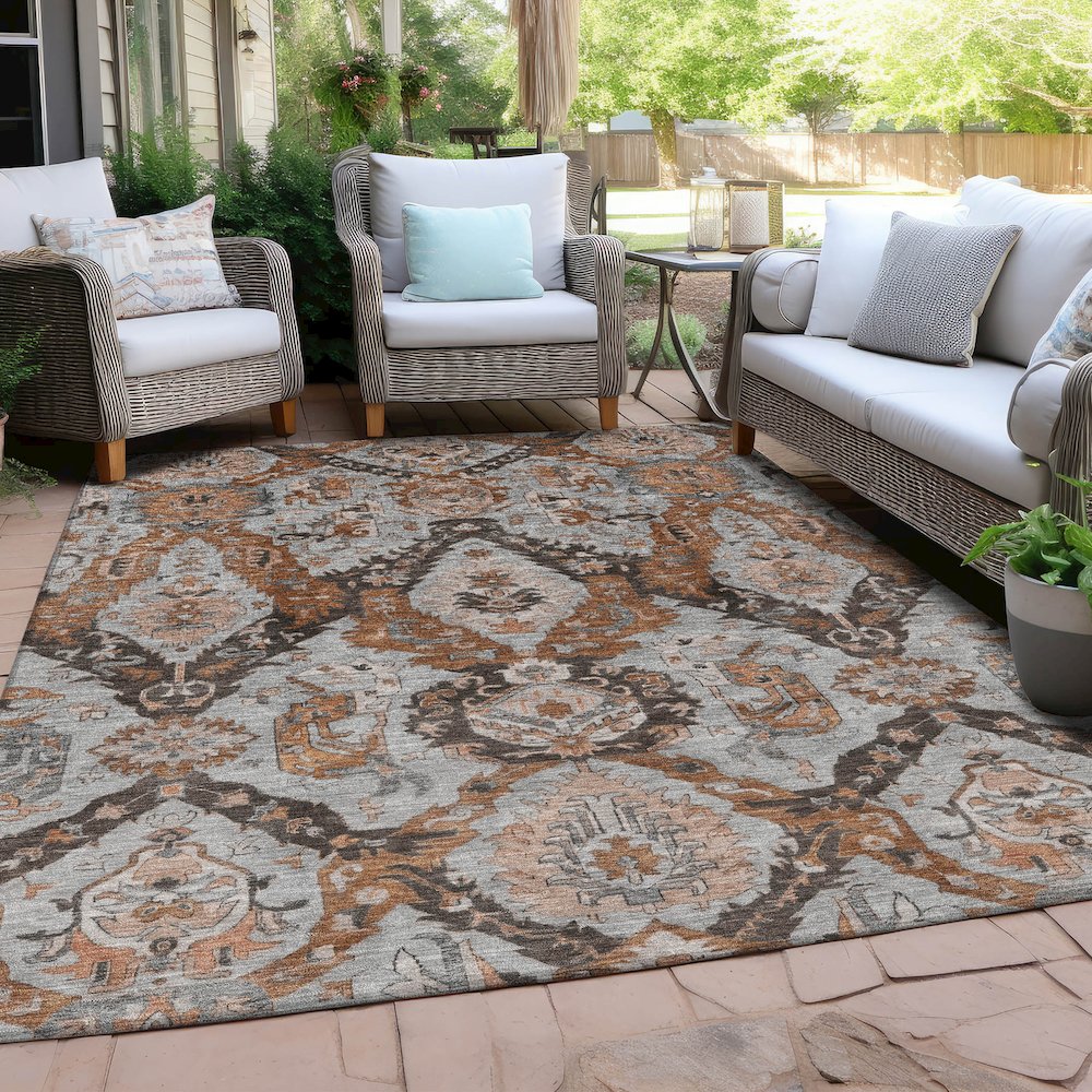 Machine Washable Indoor/Outdoor Chantille Paprika 2'6" x 3'10" Rug. Picture 7