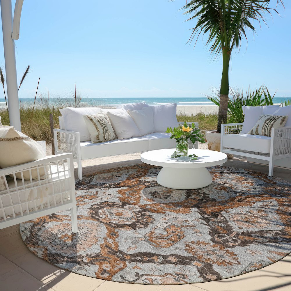 Machine Washable Indoor/Outdoor Chantille Paprika 8' x 8' Round Rug. Picture 6