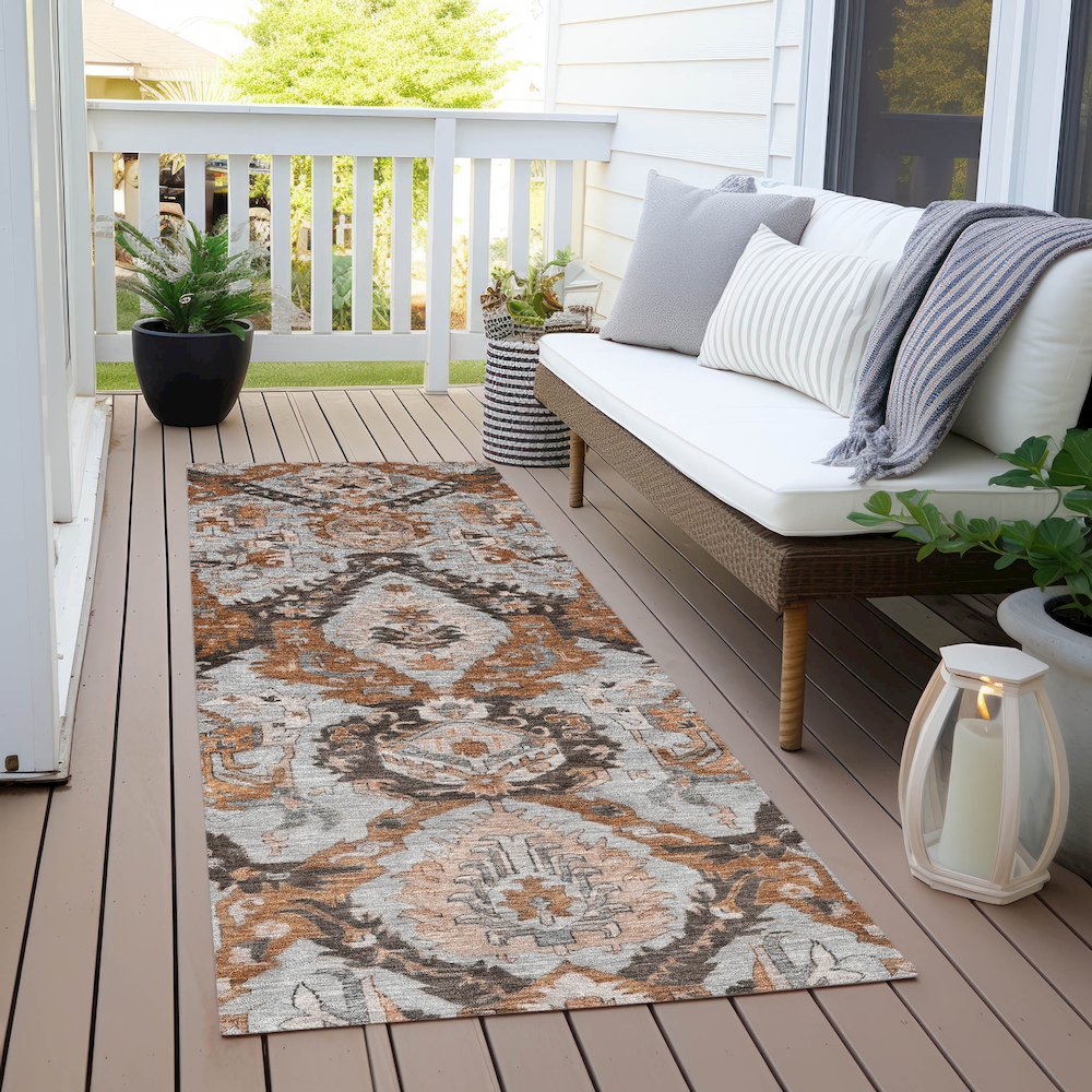 Machine Washable Indoor/Outdoor Chantille Paprika 2'3" x 7'6" Runner Rug. Picture 6