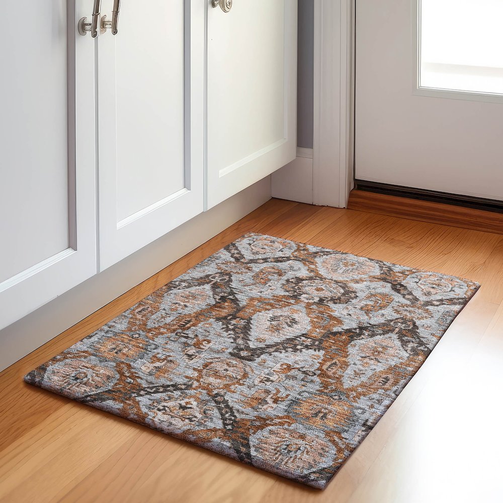 Machine Washable Indoor/Outdoor Chantille Paprika 1'8" x 2'6" Rug. Picture 5