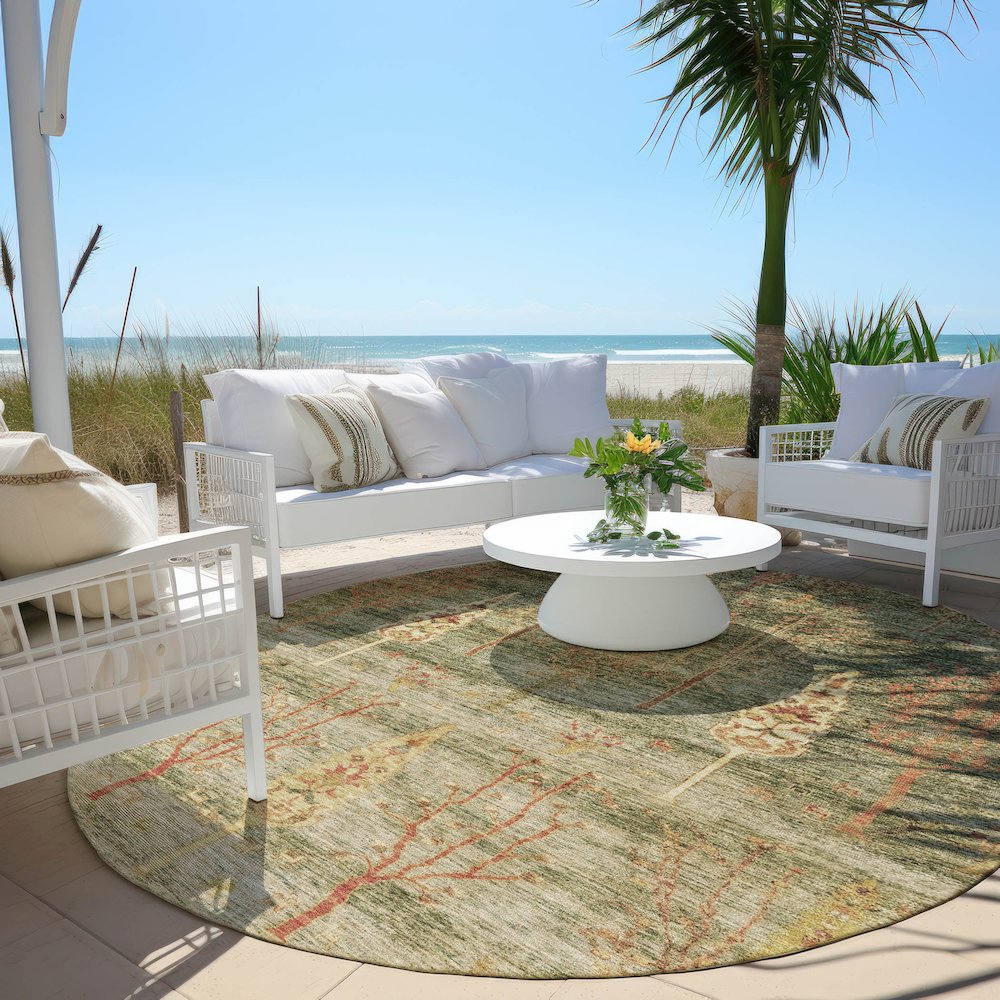 Machine Washable Indoor/Outdoor Chantille Aloe 8' x 8' Round Rug. Picture 6