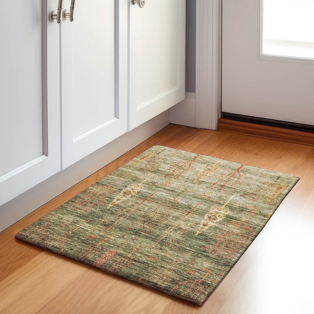 Machine Washable Indoor/Outdoor Chantille Aloe 1'8" x 2'6" Rug. Picture 5