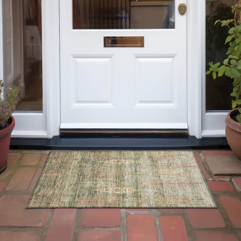 Machine Washable Indoor/Outdoor Chantille Aloe 1'8" x 2'6" Rug. Picture 6
