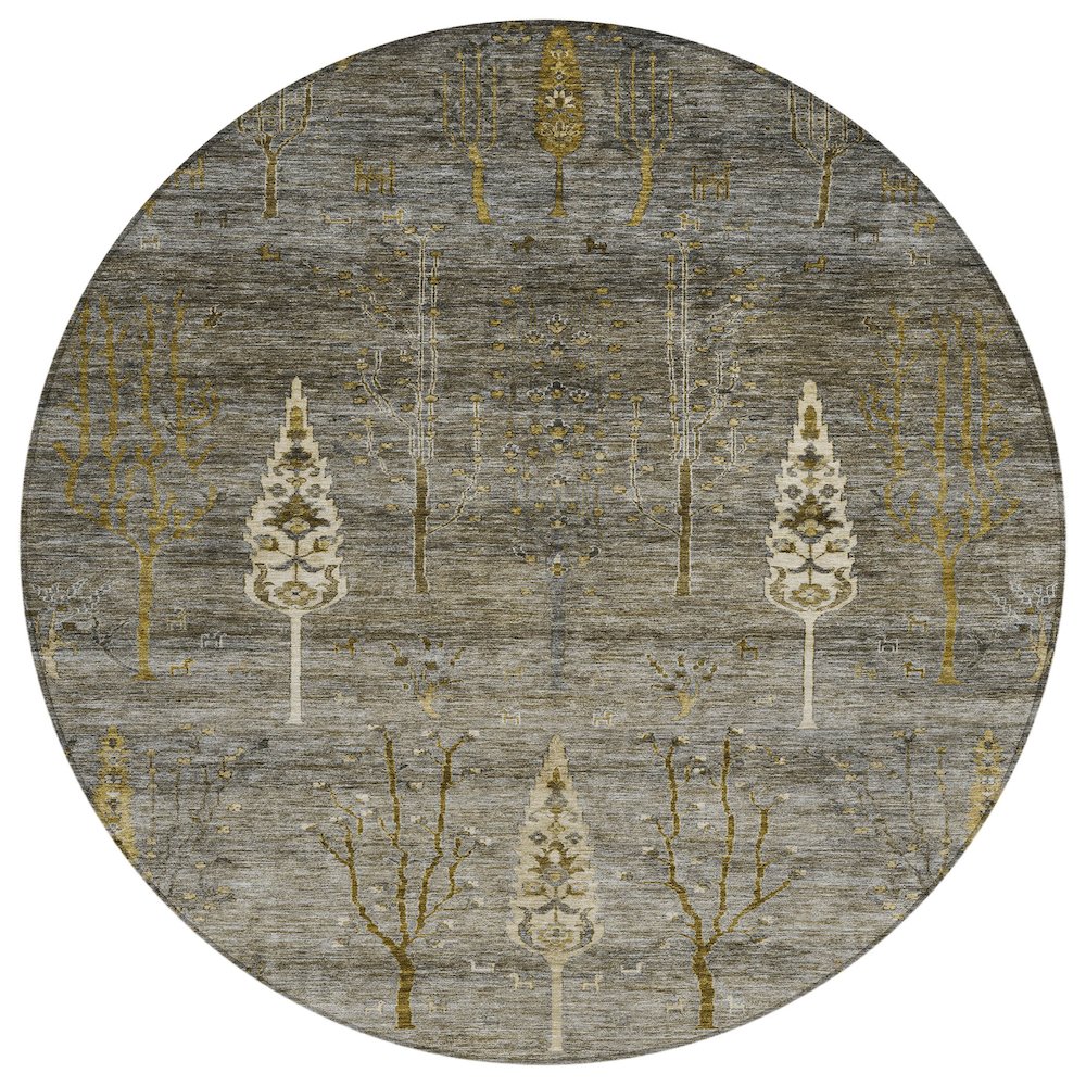 Machine Washable Indoor/Outdoor Chantille Pewter 8' x 8' Round Rug. Picture 1