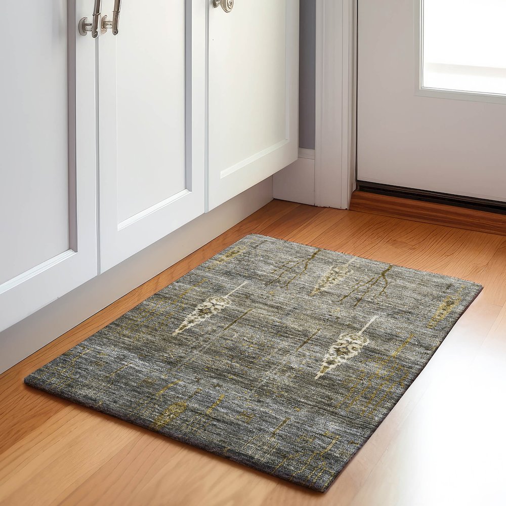 Machine Washable Indoor/Outdoor Chantille Pewter 1'8" x 2'6" Rug. Picture 5