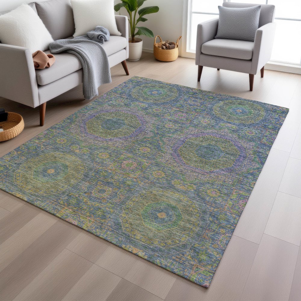Machine Washable Indoor/Outdoor Chantille Blue 2'6" x 3'10" Rug. Picture 5
