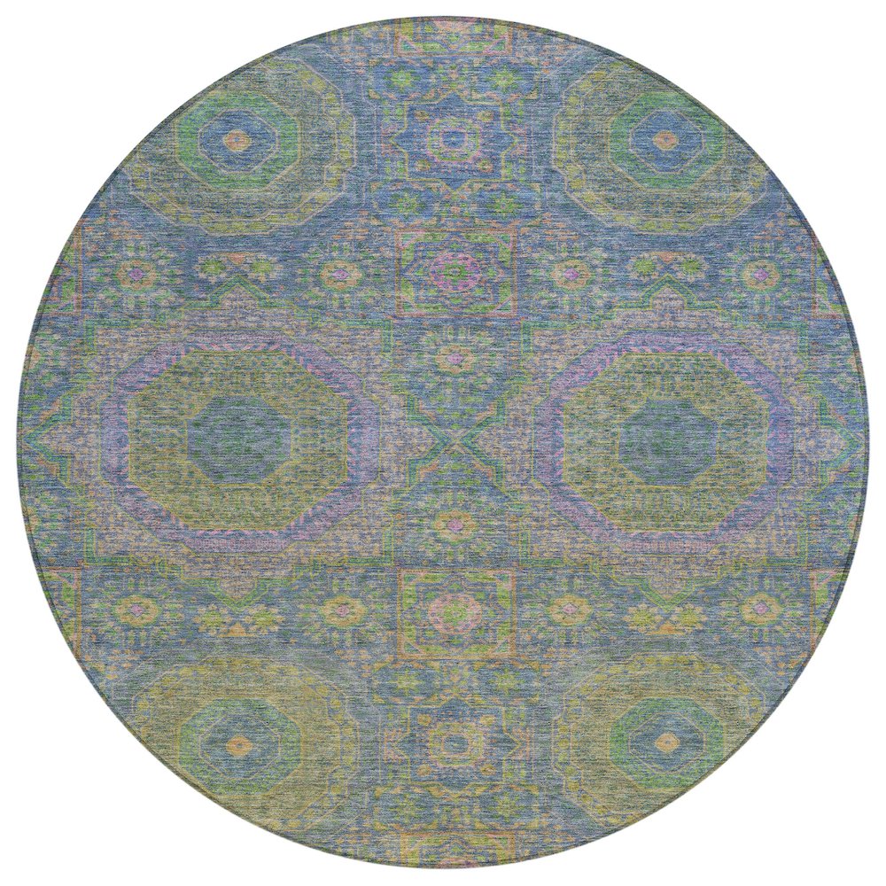 Machine Washable Indoor/Outdoor Chantille Blue 8' x 8' Round Rug. Picture 1