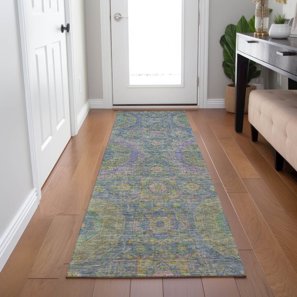 Machine Washable Indoor/Outdoor Chantille Blue 2'3" x 7'6" Runner Rug. Picture 5