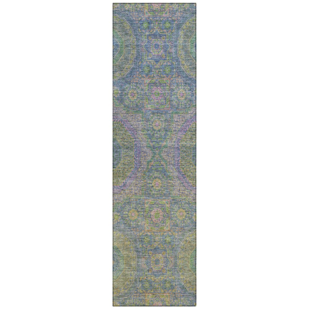 Machine Washable Indoor/Outdoor Chantille Blue 2'3" x 7'6" Runner Rug. Picture 1