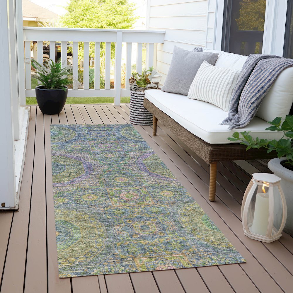 Machine Washable Indoor/Outdoor Chantille Blue 2'3" x 7'6" Runner Rug. Picture 6