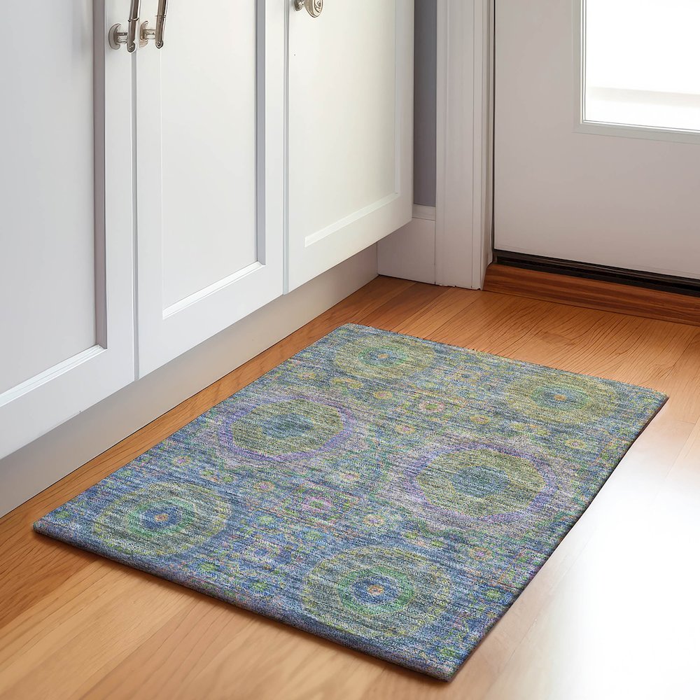 Machine Washable Indoor/Outdoor Chantille Blue 1'8" x 2'6" Rug. Picture 5
