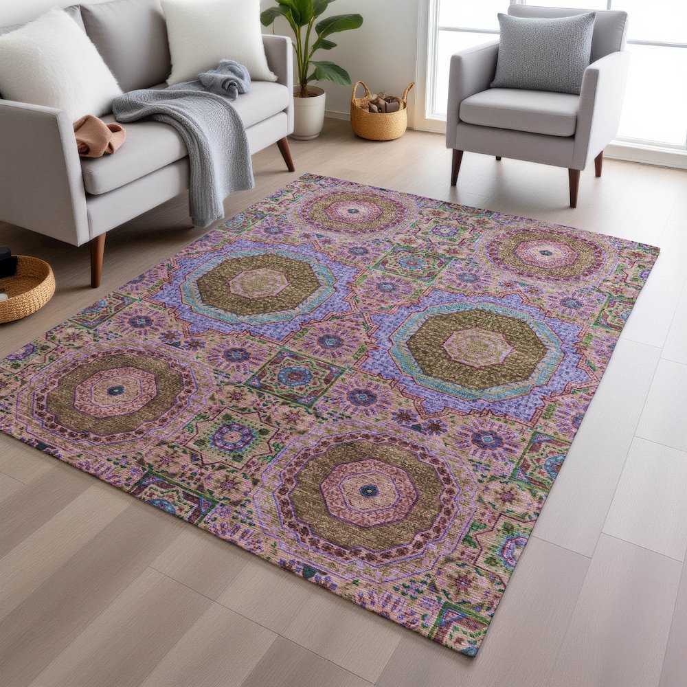 Machine Washable Indoor/Outdoor Chantille Pink 2'6" x 3'10" Rug. Picture 5