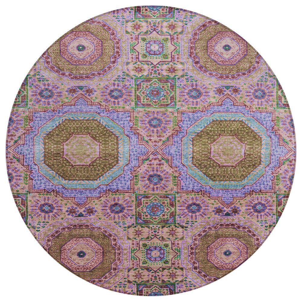 Machine Washable Indoor/Outdoor Chantille Pink 8' x 8' Round Rug. Picture 1