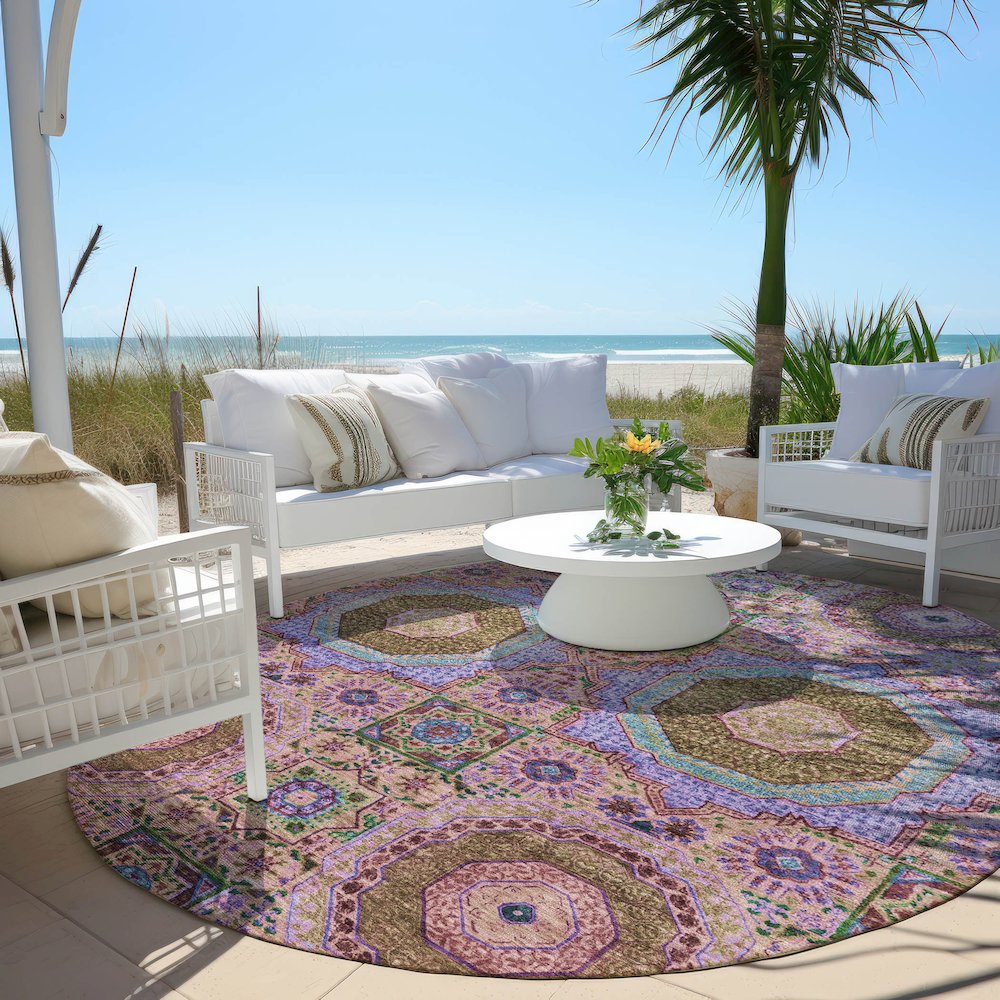 Machine Washable Indoor/Outdoor Chantille Pink 8' x 8' Round Rug. Picture 6