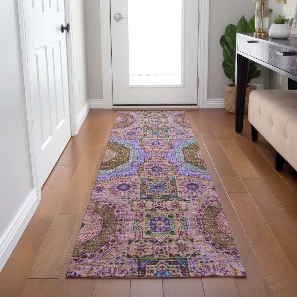 Machine Washable Indoor/Outdoor Chantille Pink 2'3" x 7'6" Runner Rug. Picture 5