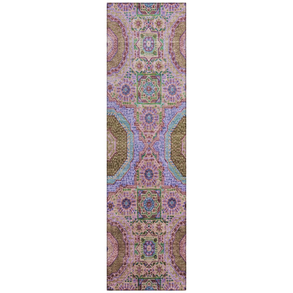 Machine Washable Indoor/Outdoor Chantille Pink 2'3" x 7'6" Runner Rug. Picture 1