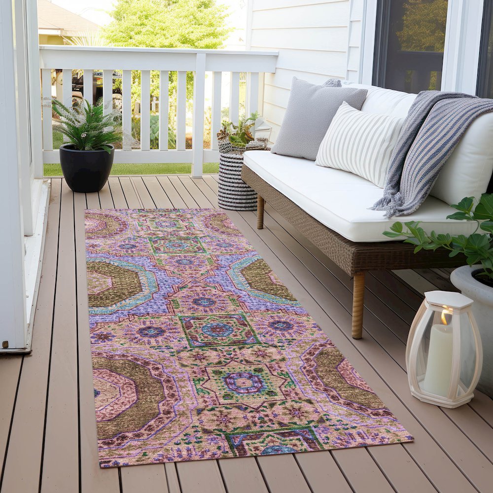 Machine Washable Indoor/Outdoor Chantille Pink 2'3" x 7'6" Runner Rug. Picture 6