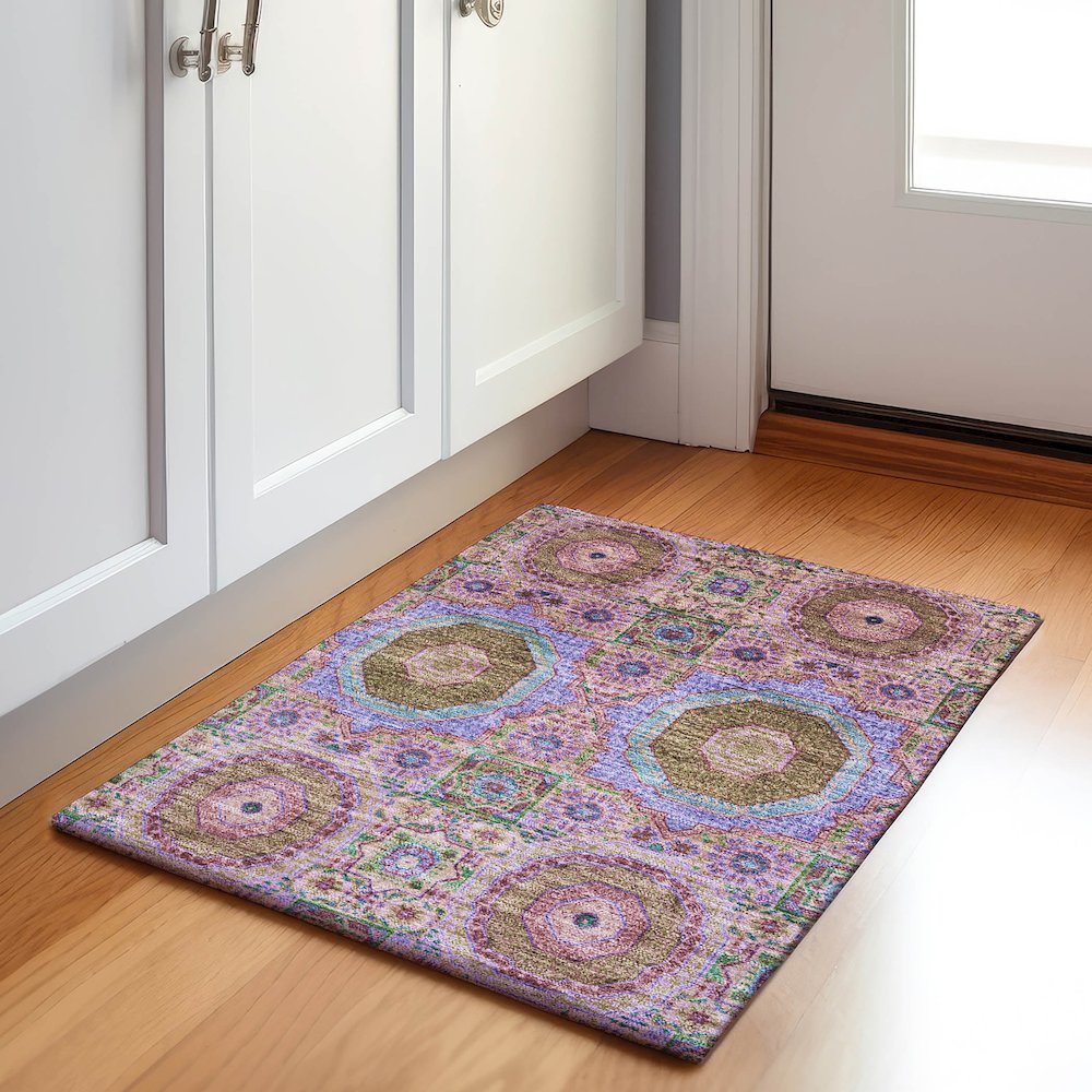 Machine Washable Indoor/Outdoor Chantille Pink 1'8" x 2'6" Rug. Picture 5