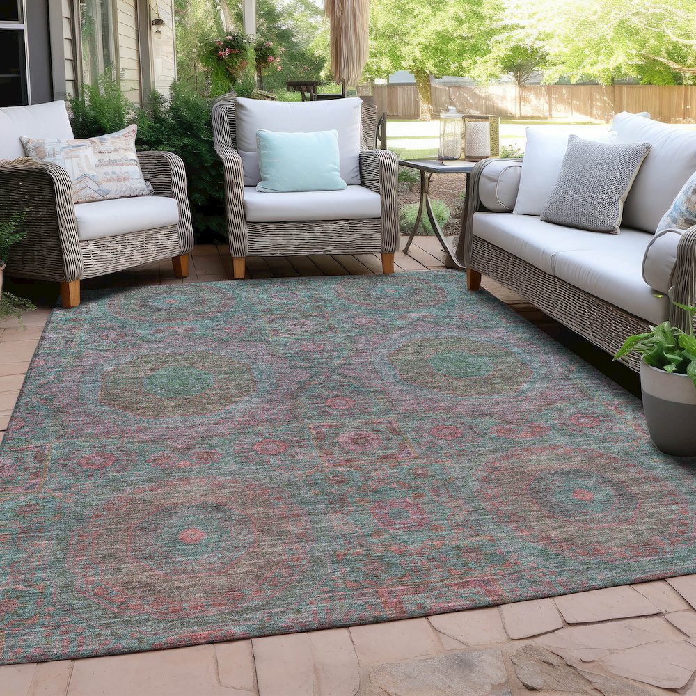 Machine Washable Indoor/Outdoor Chantille Teal 2'6" x 3'10" Rug. Picture 7