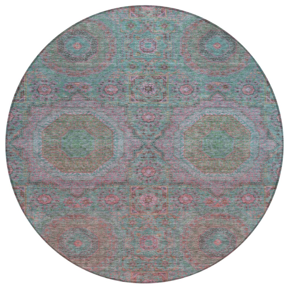 Machine Washable Indoor/Outdoor Chantille Teal 8' x 8' Round Rug. Picture 1