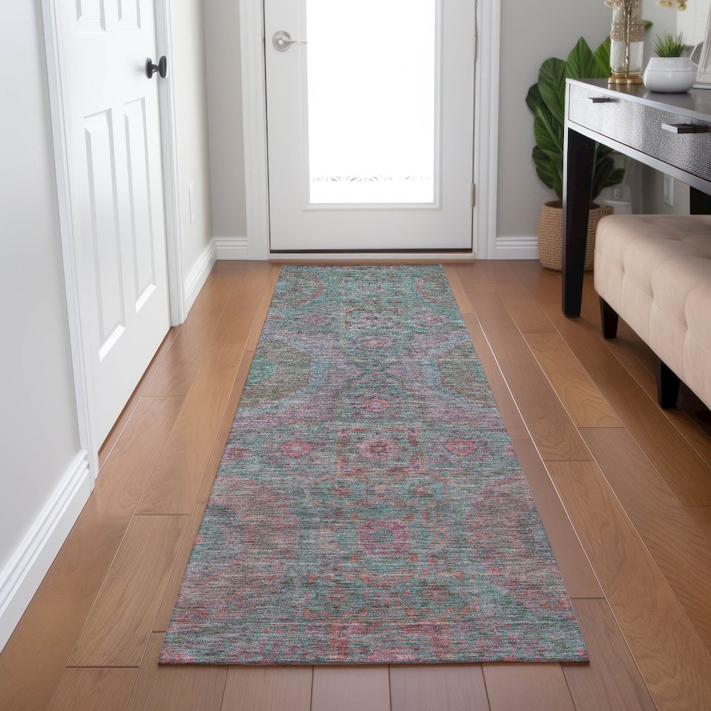 Machine Washable Indoor/Outdoor Chantille Teal 2'3" x 7'6" Runner Rug. Picture 5