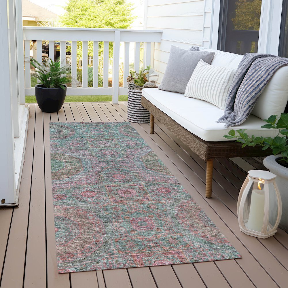 Machine Washable Indoor/Outdoor Chantille Teal 2'3" x 7'6" Runner Rug. Picture 6