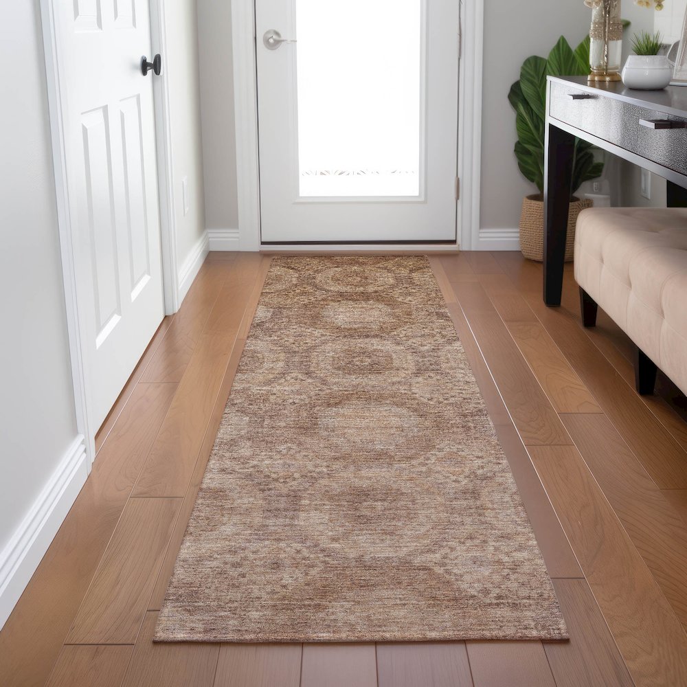 Machine Washable Indoor/Outdoor Chantille Copper 2'3" x 7'6" Runner Rug. Picture 5