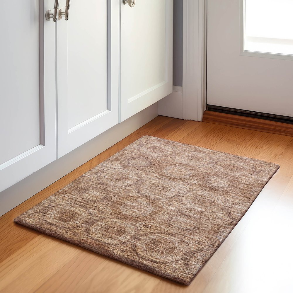 Machine Washable Indoor/Outdoor Chantille Copper 1'8" x 2'6" Rug. Picture 5