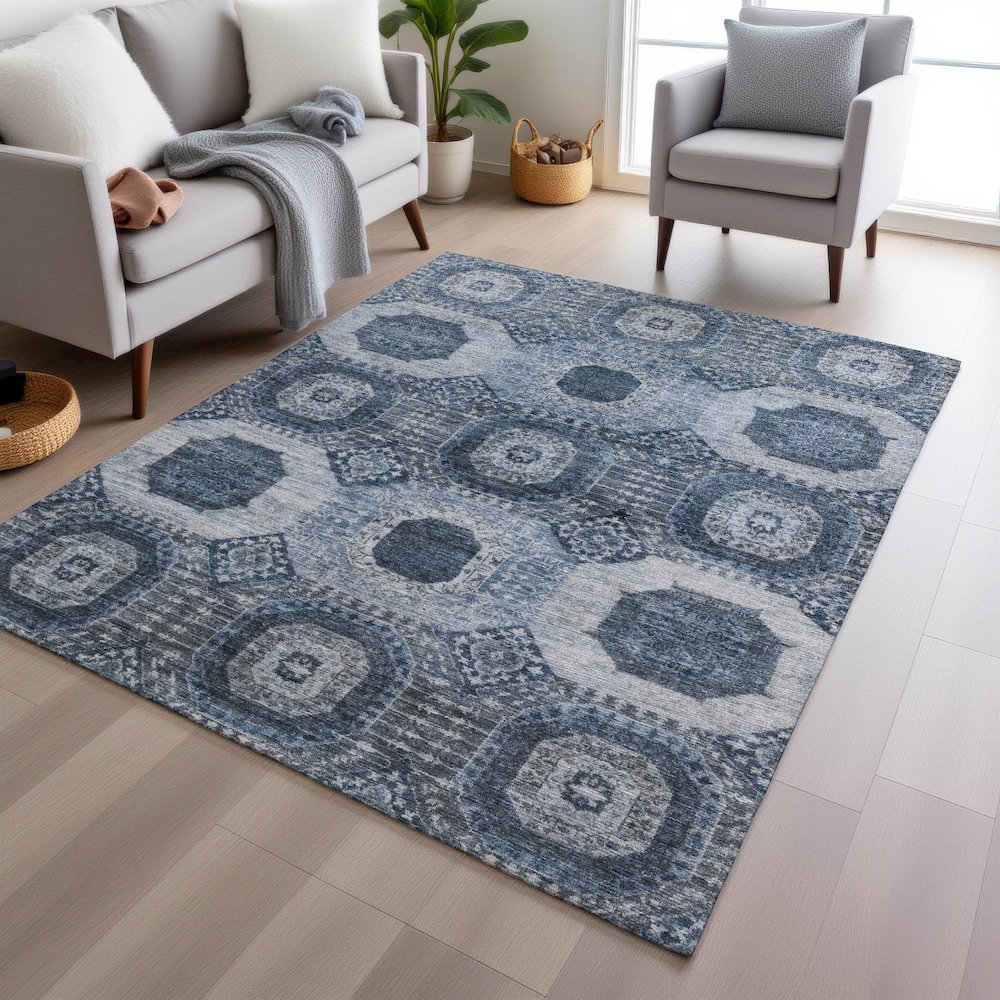 Machine Washable Indoor/Outdoor Chantille Blue 2'6" x 3'10" Rug. Picture 5