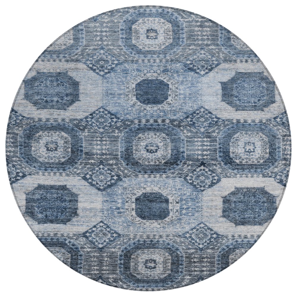 Machine Washable Indoor/Outdoor Chantille Blue 8' x 8' Round Rug. Picture 1