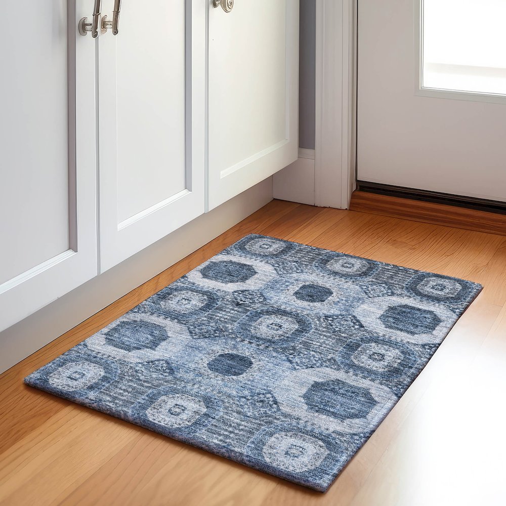 Machine Washable Indoor/Outdoor Chantille Blue 1'8" x 2'6" Rug. Picture 5
