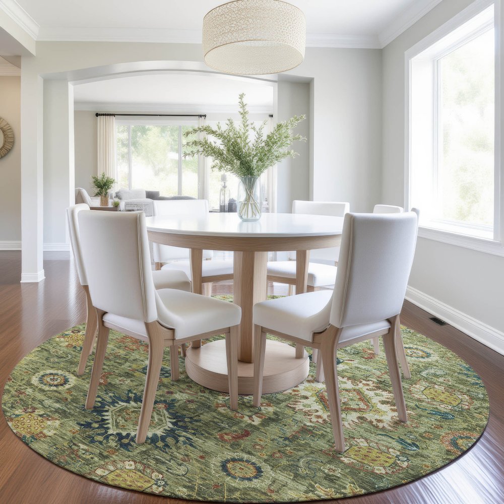 Machine Washable Indoor/Outdoor Chantille Aloe 8' x 8' Round Rug. Picture 5