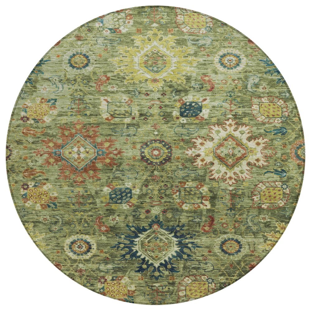 Machine Washable Indoor/Outdoor Chantille Aloe 8' x 8' Round Rug. Picture 1