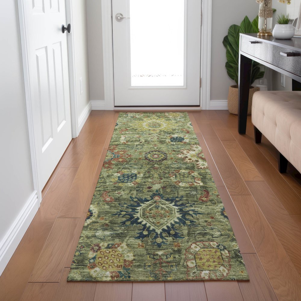 Machine Washable Indoor/Outdoor Chantille Aloe 2'3" x 7'6" Runner Rug. Picture 5