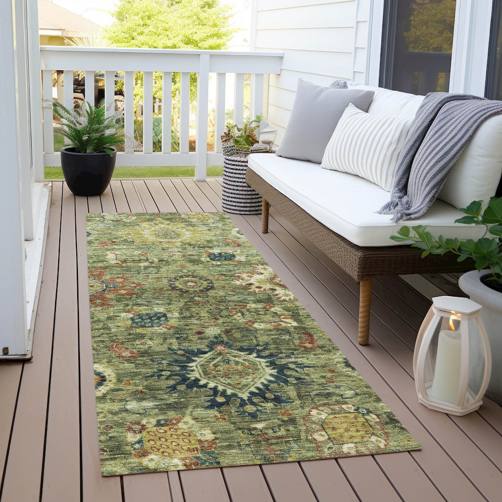 Machine Washable Indoor/Outdoor Chantille Aloe 2'3" x 7'6" Runner Rug. Picture 6