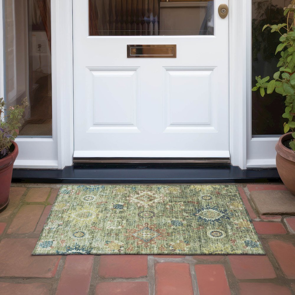 Machine Washable Indoor/Outdoor Chantille Aloe 1'8" x 2'6" Rug. Picture 6