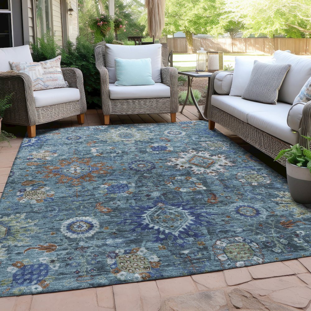 Machine Washable Indoor/Outdoor Chantille Blue 2'6" x 3'10" Rug. Picture 7