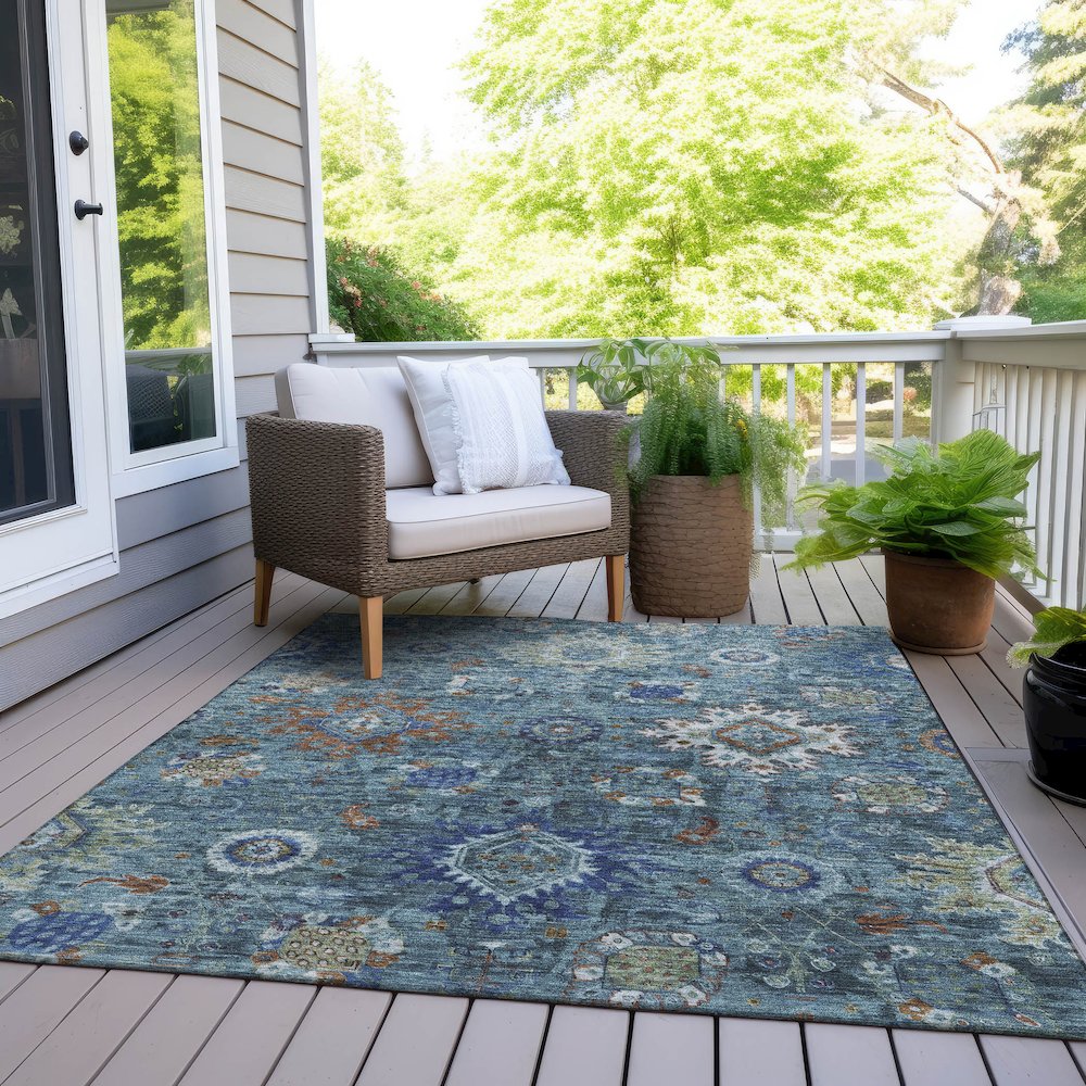 Machine Washable Indoor/Outdoor Chantille Blue 2'6" x 3'10" Rug. Picture 8