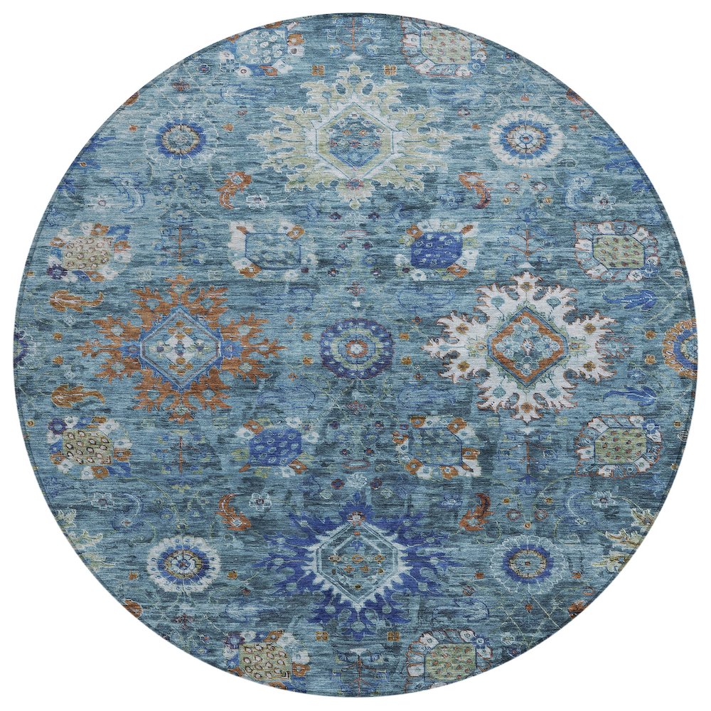Machine Washable Indoor/Outdoor Chantille Blue 8' x 8' Round Rug. Picture 1