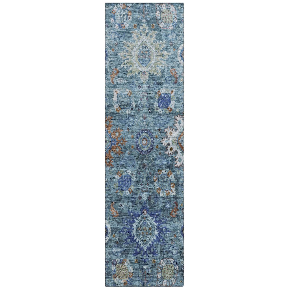 Machine Washable Indoor/Outdoor Chantille Blue 2'3" x 7'6" Runner Rug. Picture 1