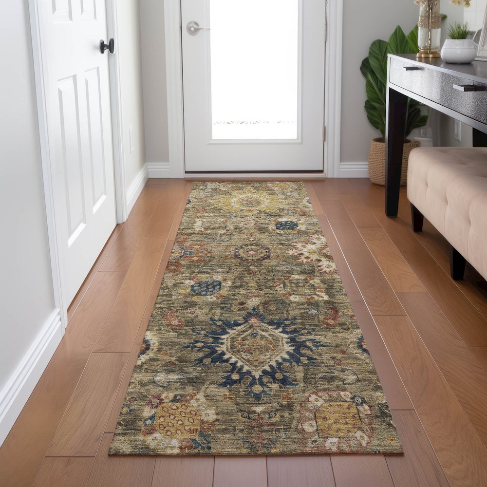 Machine Washable Indoor/Outdoor Chantille Brown 2'3" x 7'6" Runner Rug. Picture 5