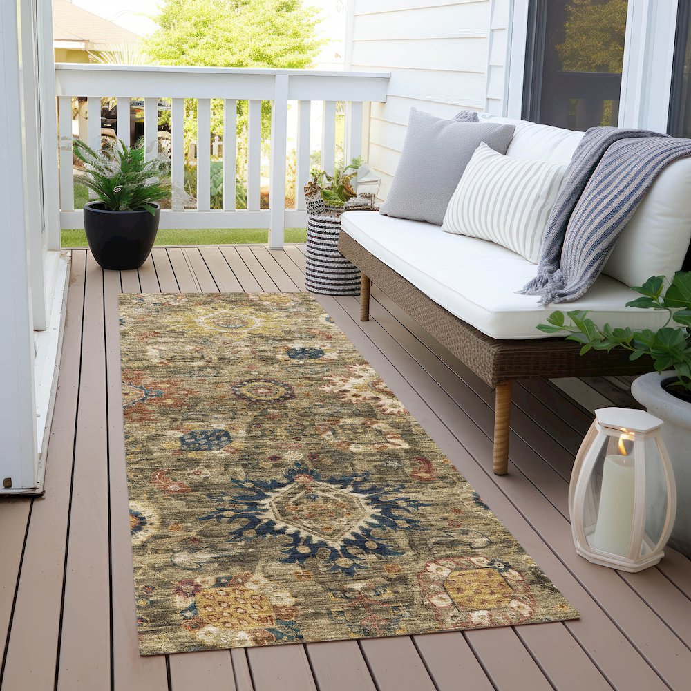 Machine Washable Indoor/Outdoor Chantille Brown 2'3" x 7'6" Runner Rug. Picture 6