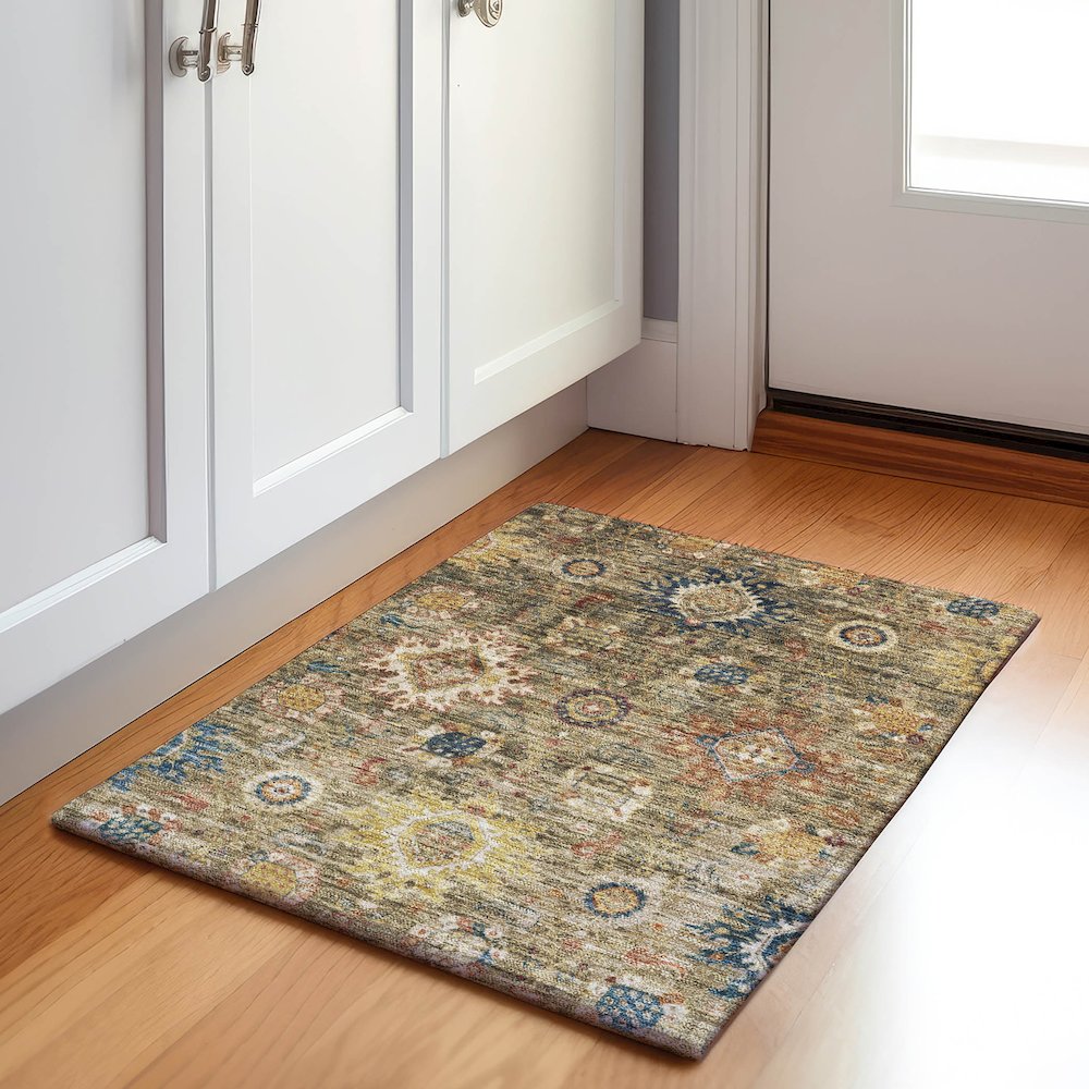 Machine Washable Indoor/Outdoor Chantille Brown 1'8" x 2'6" Rug. Picture 5