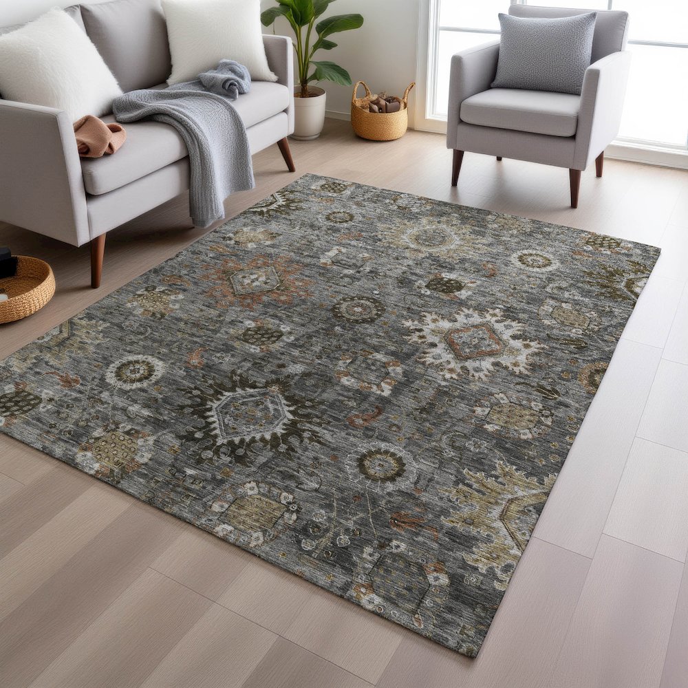 Machine Washable Indoor/Outdoor Chantille Pewter 2'6" x 3'10" Rug. Picture 5