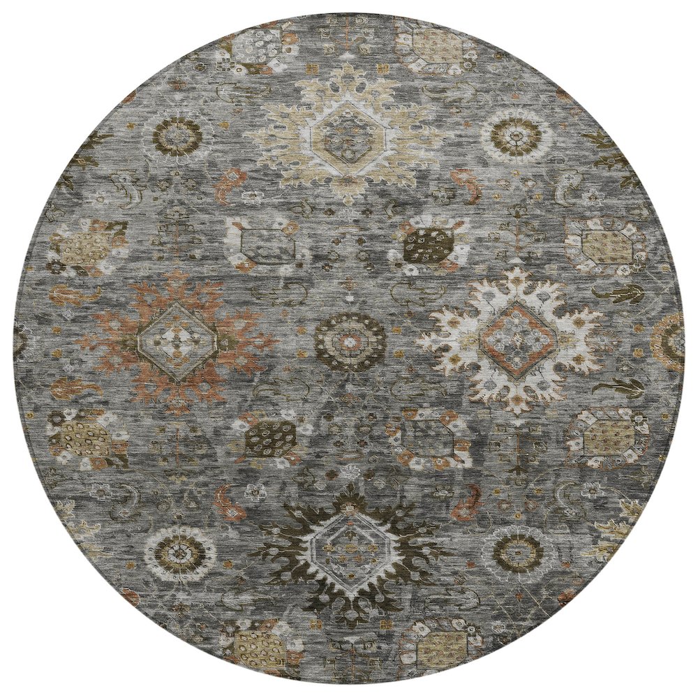 Machine Washable Indoor/Outdoor Chantille Pewter 8' x 8' Round Rug. Picture 1
