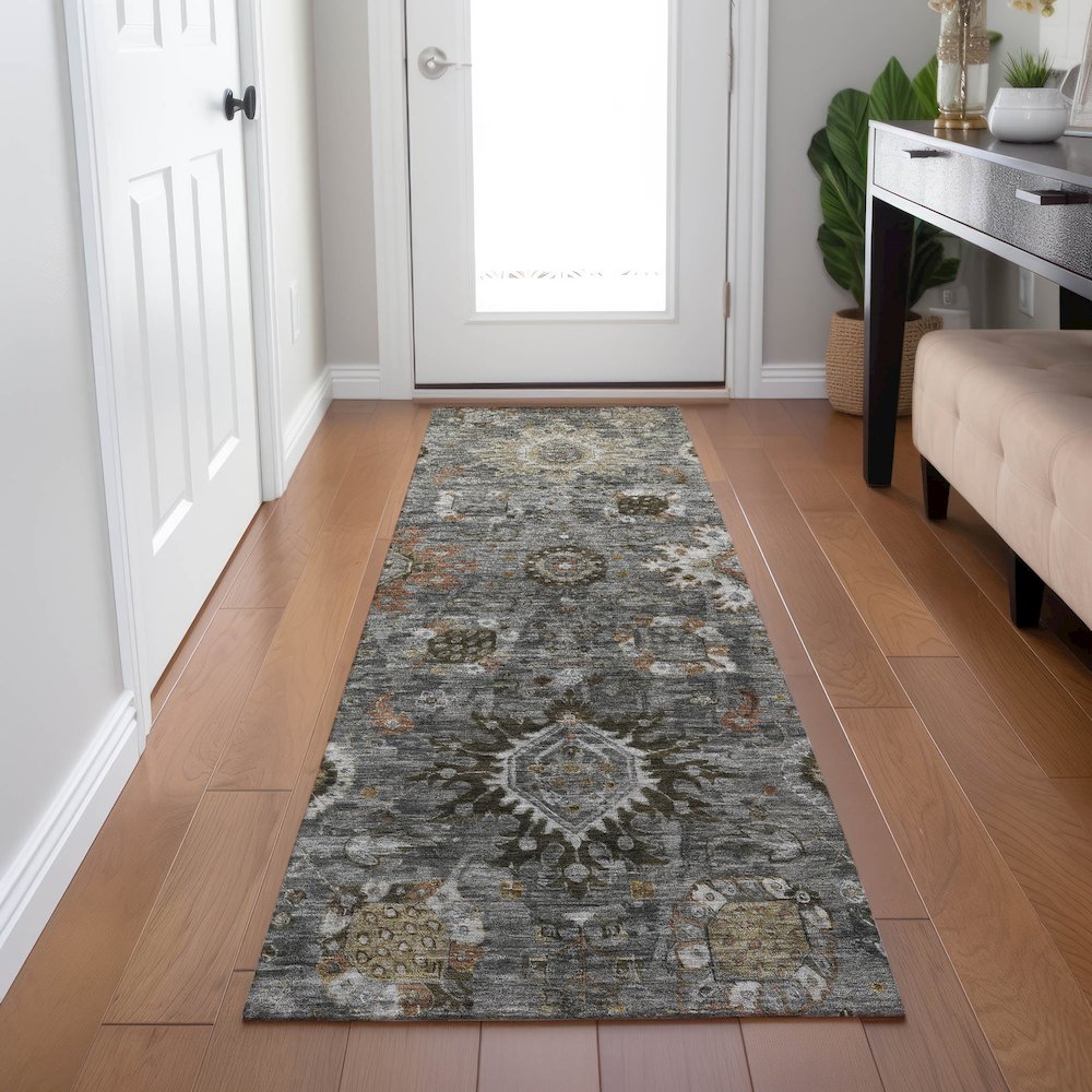 Machine Washable Indoor/Outdoor Chantille Pewter 2'3" x 7'6" Runner Rug. Picture 5