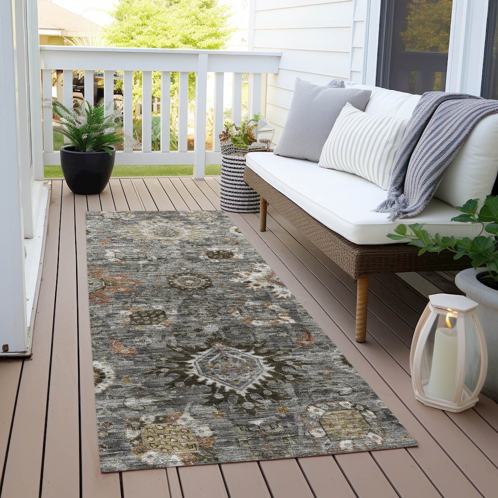Machine Washable Indoor/Outdoor Chantille Pewter 2'3" x 7'6" Runner Rug. Picture 6